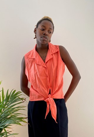 VINTAGE 90S CROP TOP CROPPED TIE BLOUSE SHIRT