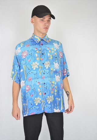 VINTAGE BLUE HAWAIIAN SHORT SLEEVE SHIRT