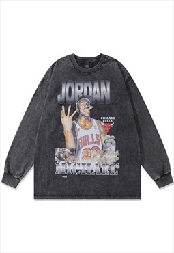 Michael Jordan t-shirt American basketball tee long top grey