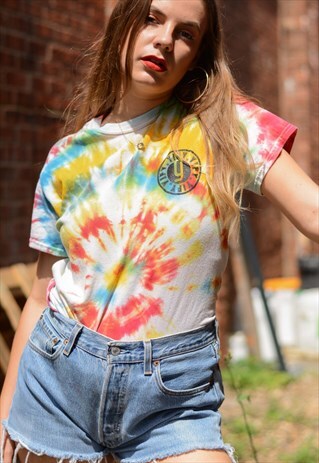 VINTAGE FESTIVAL TIE DYE T-SHIRT WITH GRAPHIC LOGO