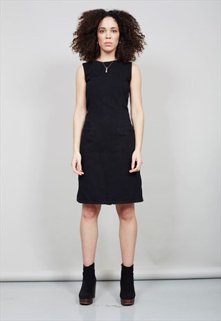 VINTAGE 90'S BLACK DENIM PINAFORE DRESS