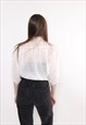 80S WHITE SHEER BLOUSE, VINTAGE CUTE TRANSPARENT BUTTON UP 