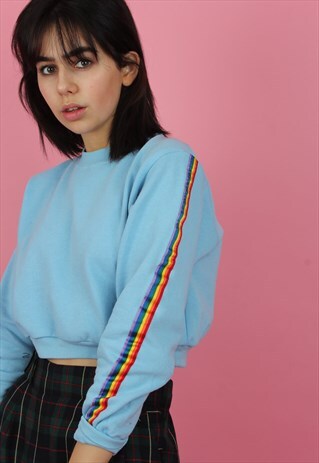 RAINBOW SLEEVE REMADE CROPPED SWEATSHIRT
