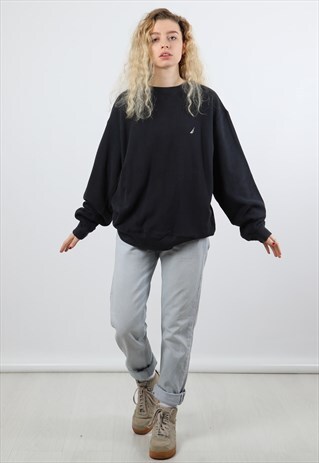 VINTAGE NAUTICA XL BLACK EMBROIDERED LOGO SWEATSHIRT