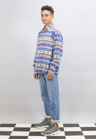VINTAGE AZTEC PATTERN SILK SHIRT