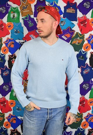 VINTAGE TOMMY HILFIGER BABY BLUE V NECK JUMPER