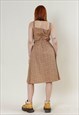 VINTAGE 70S COTTAGE STRAPPY DITSY PLEATED MINI BROWN DRESS S