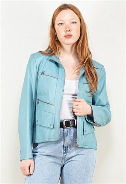 Vintage 90's Women Leather Jacket in Blue