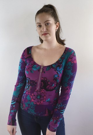 WOMENS VINTAGE 90S Y2K VERSACE TOP FLORAL LONG SLEEVED SHIRT