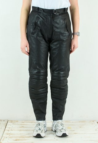 REAL LEATHER BIKER TROUSERS STRAIGHT MOTORCYCLE PANTS EU 44