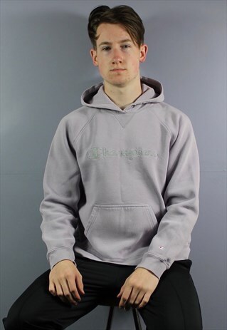 VINTAGE CHAMPION HOODIE IN LAVENDER PURPLE WITH EMBROIDERED