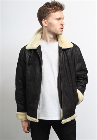 VINTAGE LEATHER AVIATOR FLEECE JACKET