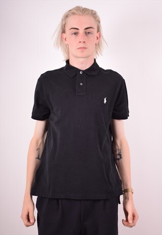 POLO RALPH LAUREN MENS VINTAGE POLO SHIRT LARGE BLACK 90S