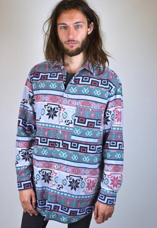 VINTAGE 90'S TRIBAL PRINT FLANNEL SHIRT