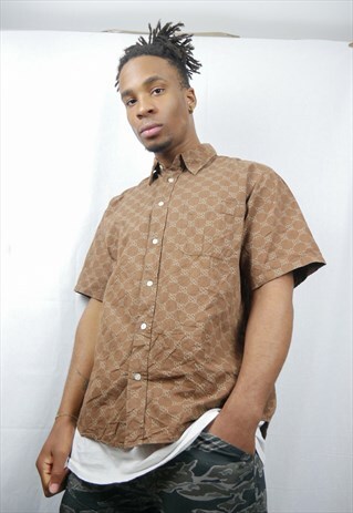 STUSSY MONOGRAM DESIGNER RIP OFF BROWN SHIRT