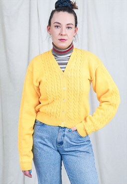 Yellow cardigan vintage sweater sun retro women L