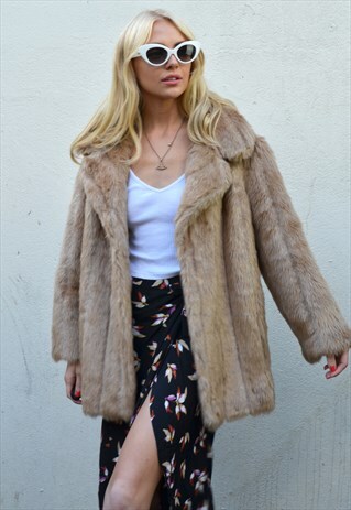 VINTAGE 60S LIGHT BROWN/ BLONDE FAUX FUR COAT