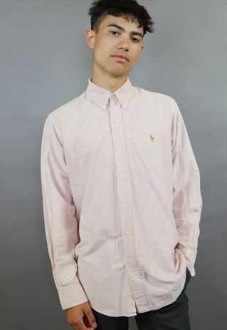 PINK & WHITE STRIPED RALPH LAUREN SHIRT WITH COLOURED LOGO