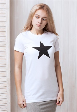 BLACK STAR T SHIRT - ABSTRACT GEOMETRIC MINIMALIST WHITE