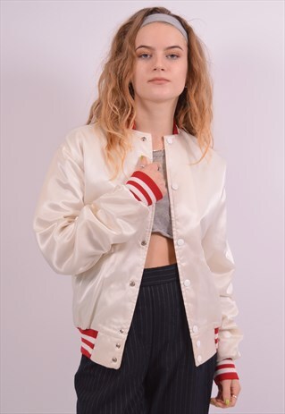 WOMENS VINTAGE BOMBER JACKET MEDIUM WHITE 90S
