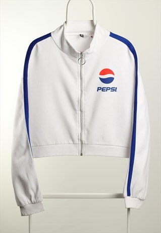 Vintage Pepsi Logo Zip up Crop Sweatshirt White