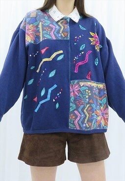 90s Vintage Multicoloured Embroidered Jumper Sweater