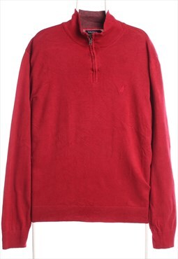 Nautica 90's Quarter Zip Knitted Jumper / Sweater XLarge Red