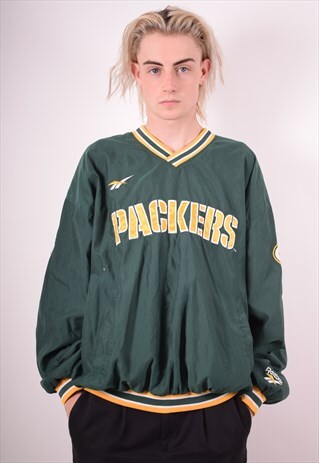 REEBOK MENS VINTAGE PACKERS PULLOVER TRACKSUIT TOP XXL 90S