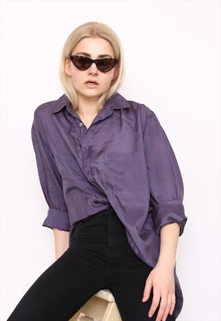 VINTAGE 90S BLUE SILK OVERSIZED BLOUSE SHIRT