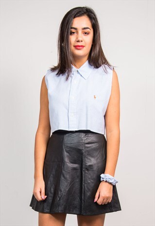VINTAGE RALPH LAUREN BLUE STRIPE CROPPED REWORKED SHIRT