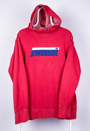 VINTAGE NIKE HOODIE SWOOSH SPELL OUT RED MEDIUM
