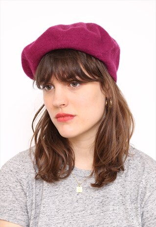 VINTAGE PURPLE BOW WOOL BERET