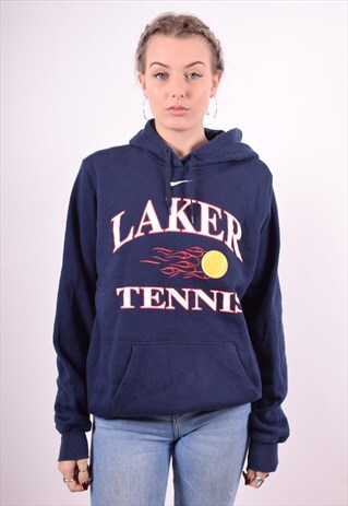 NIKE WOMENS VINTAGE HOODIE JUMPER LARGE BLUE 90'S