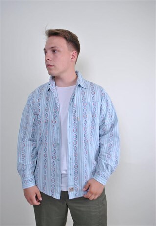 BLUE FLOWERS MENS SHIRT WITH LONG SLEEVE, SIZE M