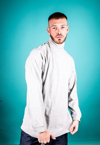 VINTAGE ADIDAS TURTLE NECK JUMPER GREY WITH EMBROIDERY LOGO