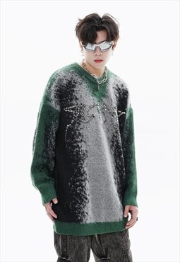Abstract sweater grunge jumper paint splatter top in green