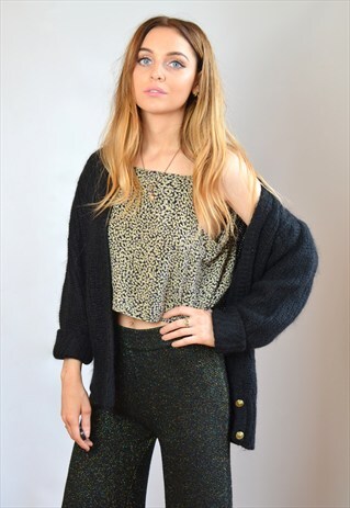 VINTAGE BLACK WOOL KNITTED CARDIGAN