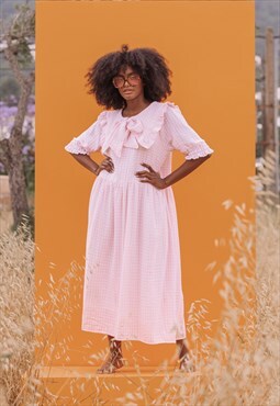 Dorothy Pink Check Women's Oversize Big Collar Summer Dress