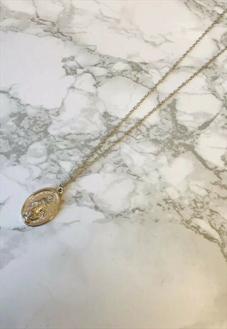 SILVER MARY OVAL COIN PENDANT NECKLACE