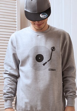 Keep It Vinyl Turntable LP Record Retro Sweatshirt Grey Men