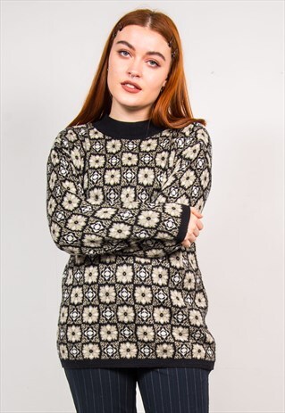 VINTAGE 90'S FLORAL PATTERN KNIT JUMPER