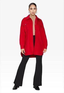Oversized Stud Button Shacket (Red)