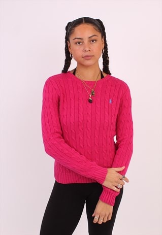 Women's Vintage Polo Ralph Lauren Cable Knit Pink Jumper