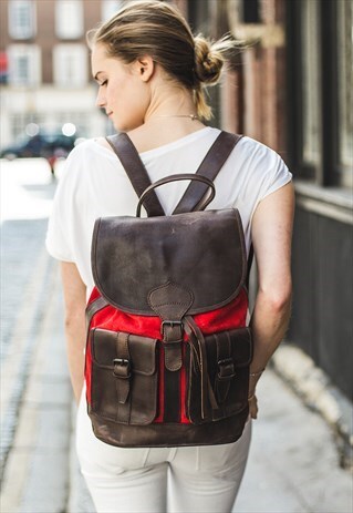 RED SUEDE & LEATHER BACKPACK