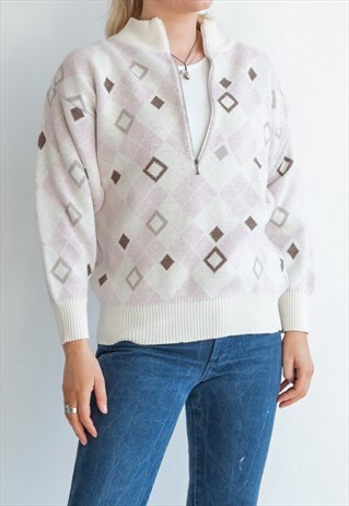 VINTAGE 80S FUNKY CHIC JUMPER IN HALF ZIP