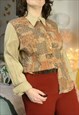 VINTAGE 90S BEIGE ABSTRACT PATCHWORK PAISLEY SHIRT BLOUSE