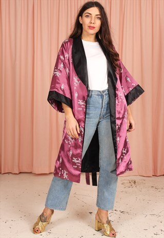 VINTAGE 80S REVERSIBLE SATIN KIMONO WITH DRAGON EMBROIDERY
