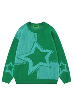 Star sweater knitted geometric jumper skater top in green