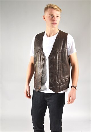 VINTAGE BROWN LEATHER WAISTCOAT