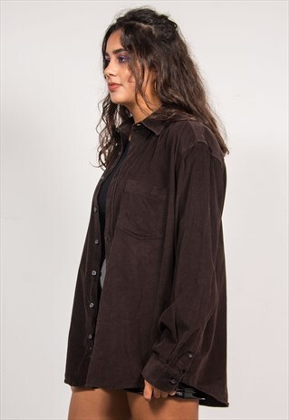 VINTAGE 90'S DARK BROWN CORD LONG SLEEVE SHIRT